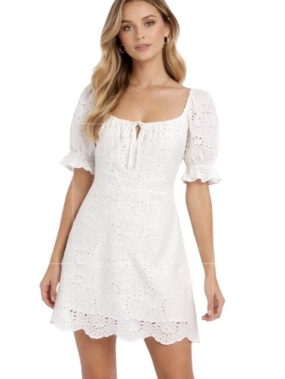 NWOT 7 For All Mankind White Eyelet Puff Sleeve Mini Dress